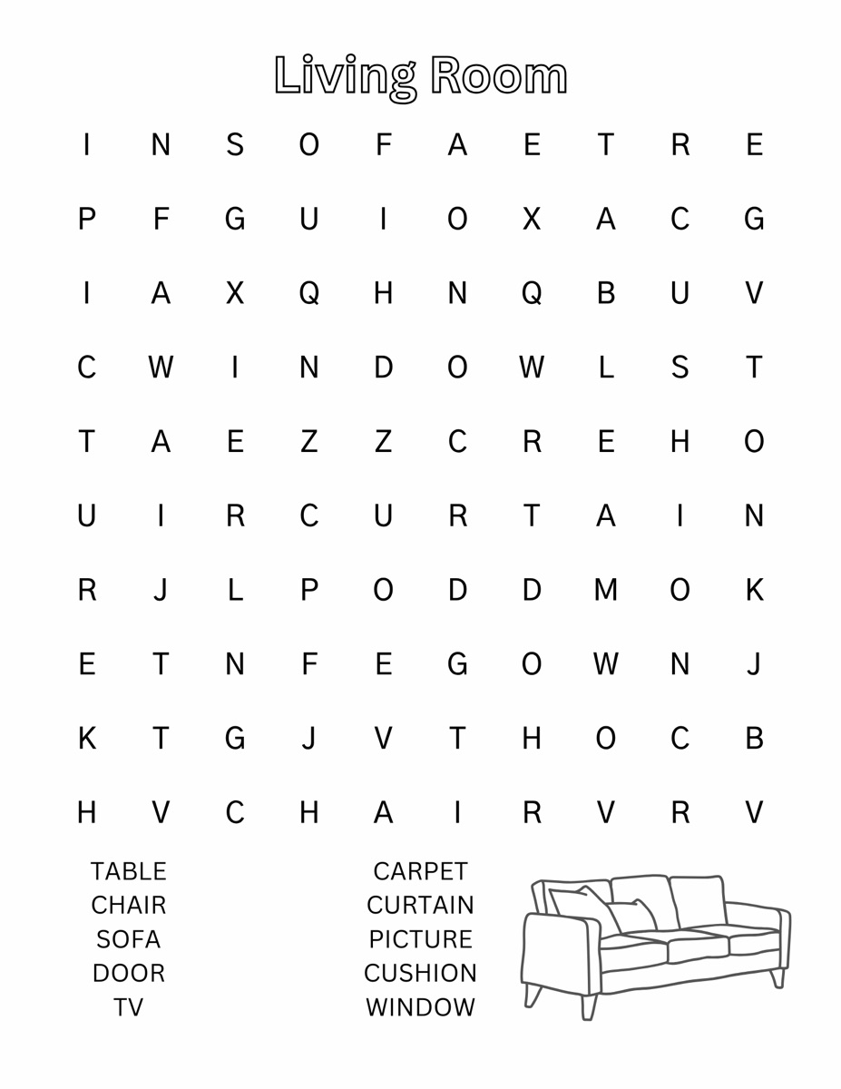 Sample interior page 1 from Fun at Home Word Search for Kids ages 4–8